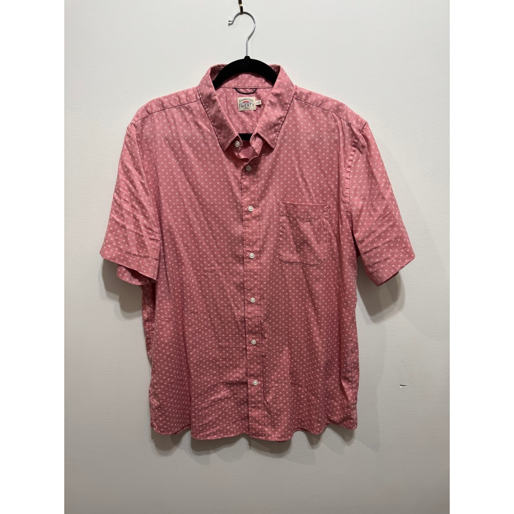 Faherty Brand Mens XL Short Sleeve Button Down Shirt Pink Geometric Micro Print